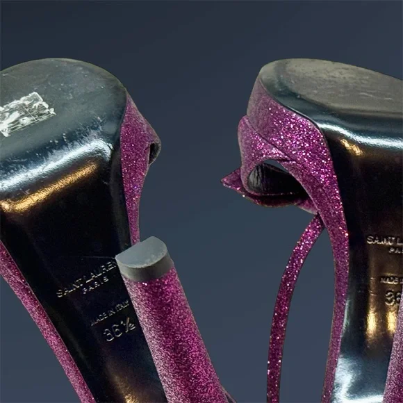 Saint Laurent Paris Women's Glitter Pink Heels - Picture 9 of 9